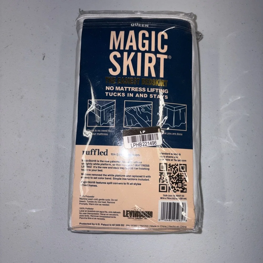 MAGIC SKIRT RUFFLES MAGIC BED SKIRT, WHITE, QUEEN SIZE - Tucks In And Stays
